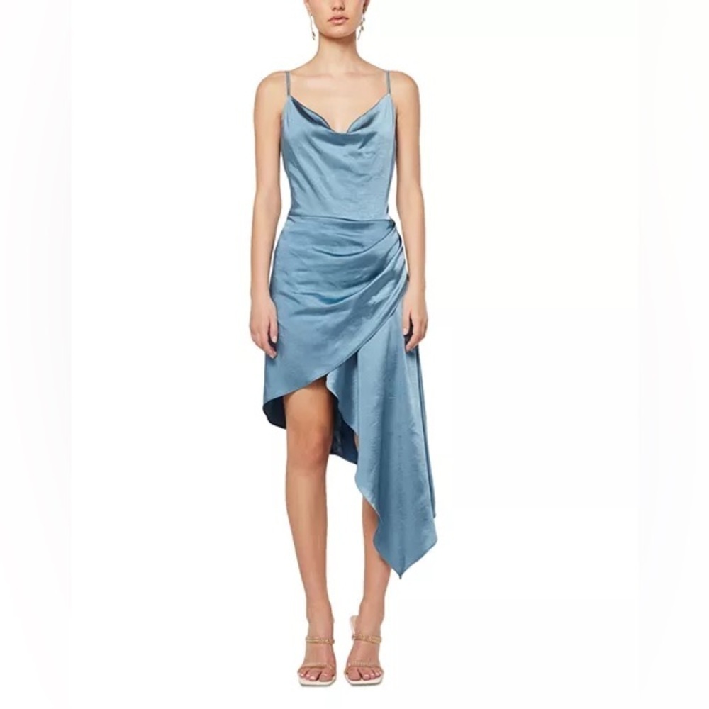 Elliatt Jacinda Asymmetric Faux Wrap Dress Women's S Cadet Blue Back Zipper